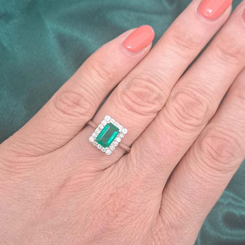 Emerald and Diamond Cluster Engagement Ring