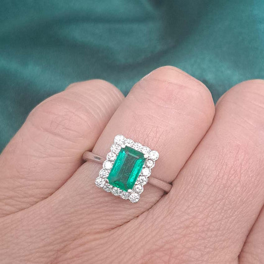 Emerald and Diamond Cluster Engagement Ring