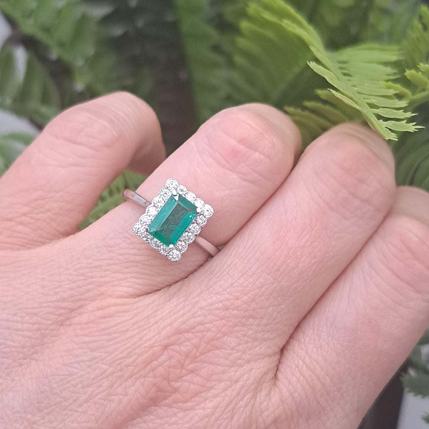 Emerald and Diamond Cluster Engagement Ring