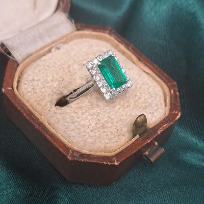 Emerald and Diamond Cluster Engagement Ring