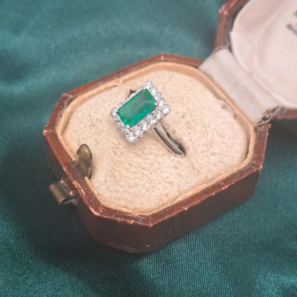 Emerald and Diamond Cluster Engagement Ring