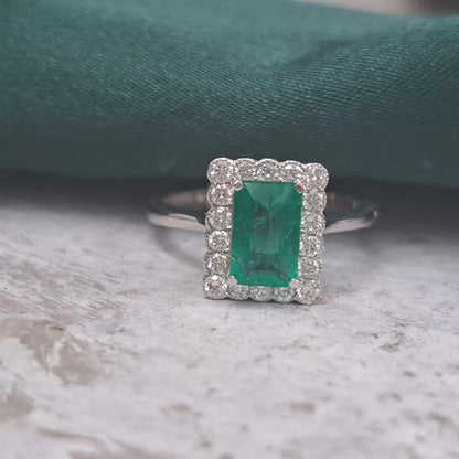Emerald and Diamond Cluster Engagement Ring