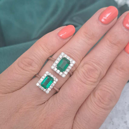 Emerald and Diamond Cluster Engagement Ring