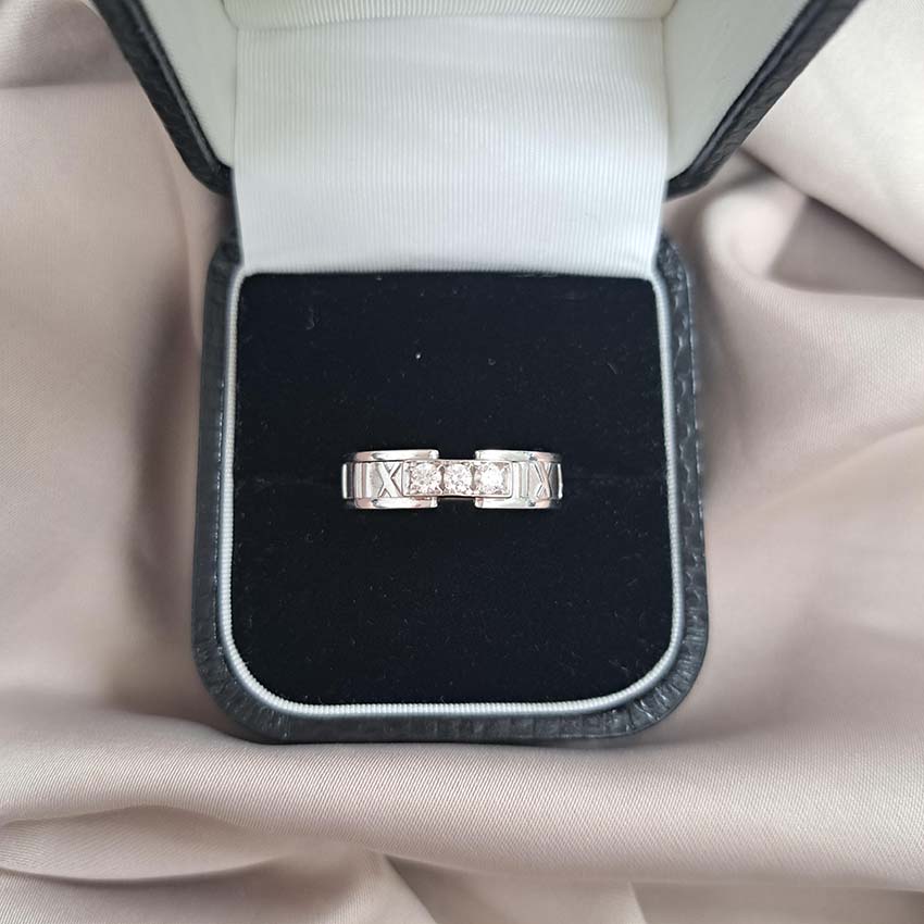 Vintage Tiffany and Co Atlas White Gold Ring with Diamonds