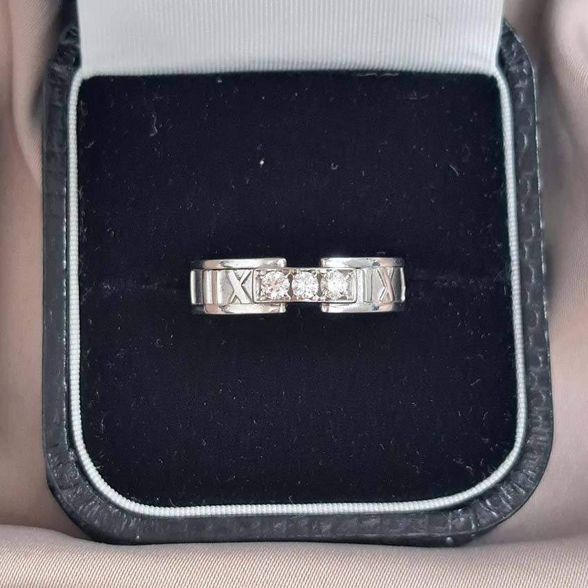 Vintage Tiffany and Co Atlas White Gold Ring with Diamonds