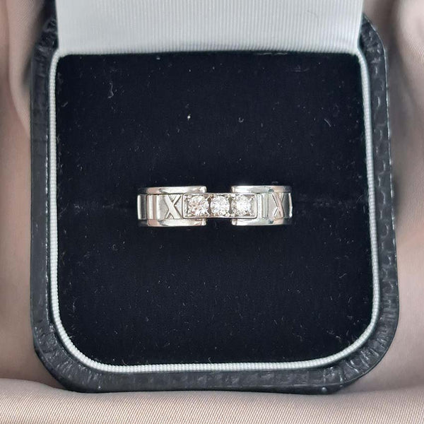 Vintage Tiffany and Co Atlas White Gold Ring with Diamonds
