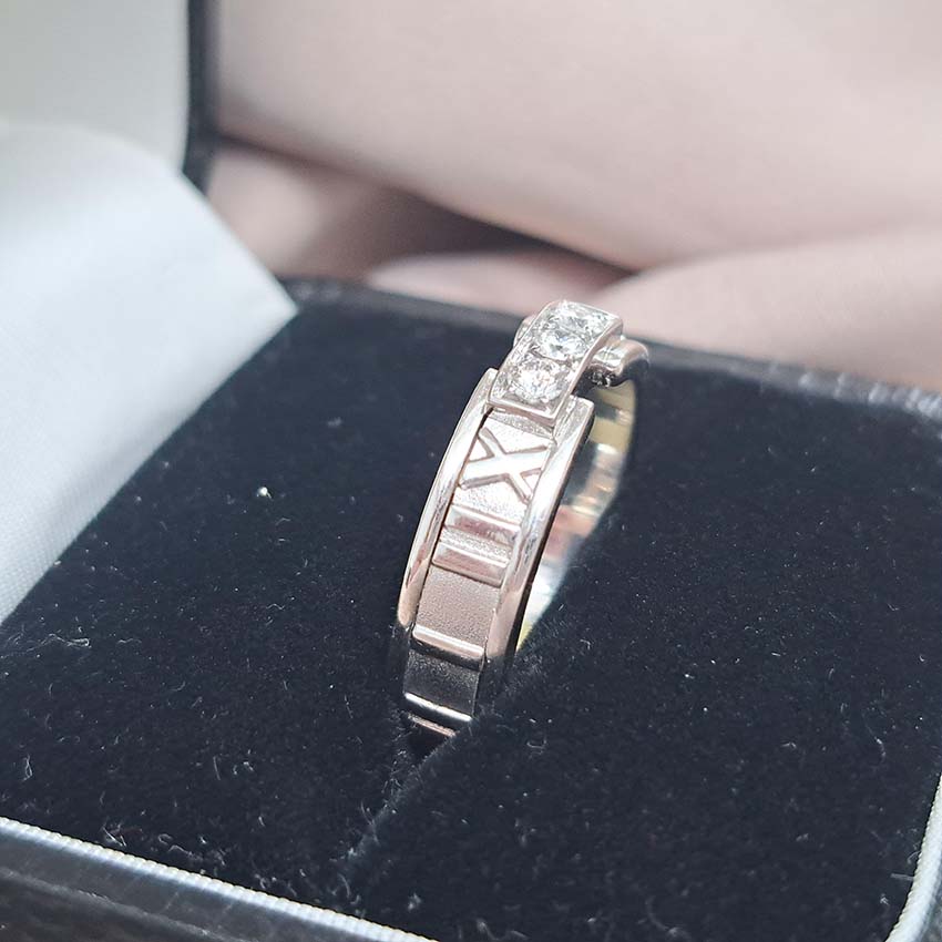 Vintage Tiffany and Co Atlas White Gold Ring with Diamonds
