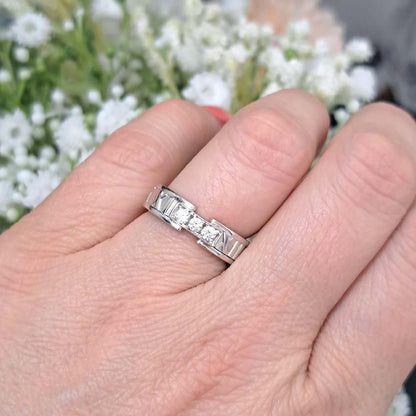 Vintage Tiffany and Co Atlas White Gold Ring with Diamonds