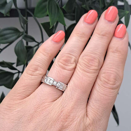 Vintage Tiffany and Co Atlas White Gold Ring with Diamonds