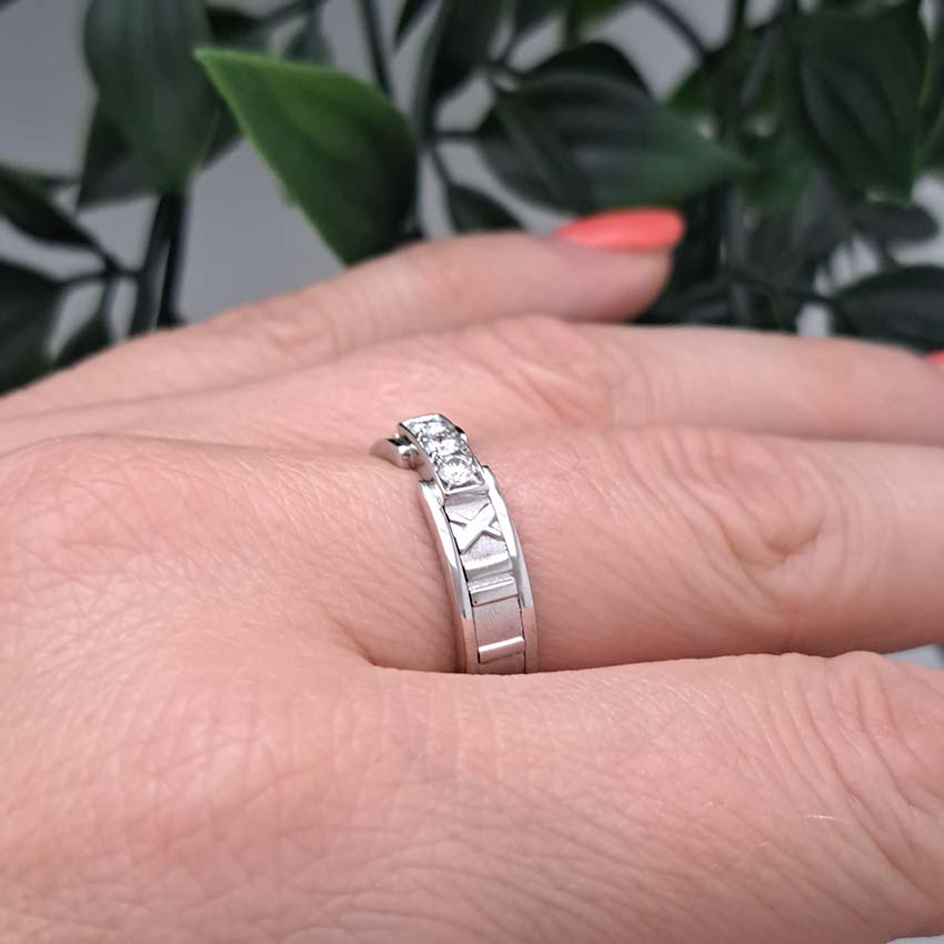 Vintage Tiffany and Co Atlas White Gold Ring with Diamonds