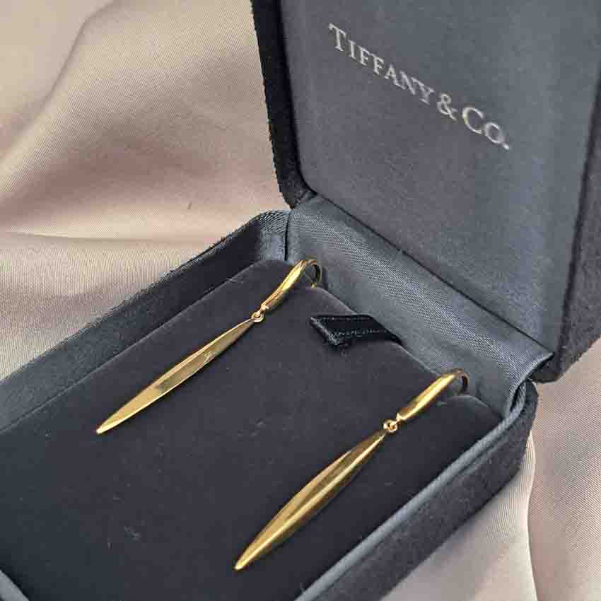 Tiffany and Co Yellow Gold Feather Earrings