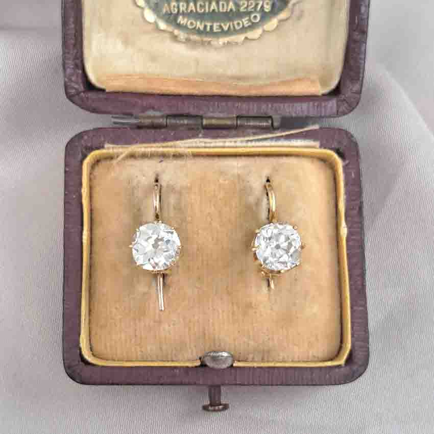 Antique 2.50ct Old Cut Diamond Drop Earrings