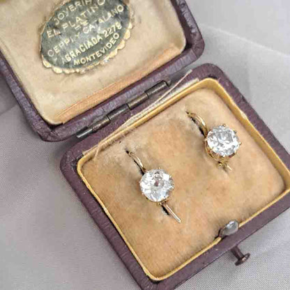 Victorian Antique 2.50ct Old Cut Diamond Solitaire Drop Earrings
