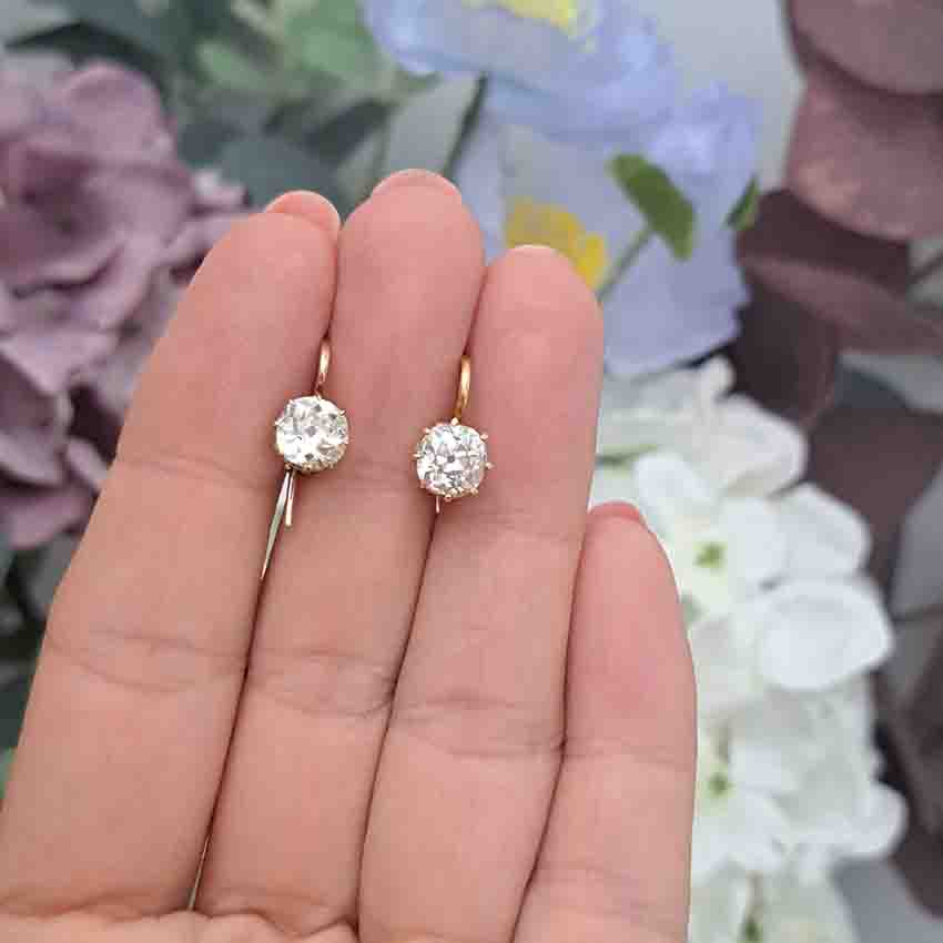 Victorian Antique 2.50ct Old Cut Diamond Solitaire Drop Earrings