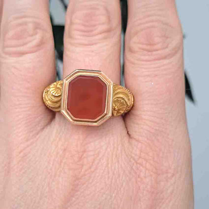 Antique Russian Large Size Mens Ring in 14 Carat Yellow gold With Carnelian