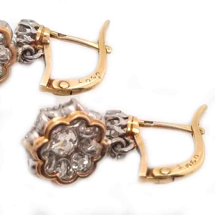 Antique French 2ct Old Cut Diamond Cluster Drop Earrings