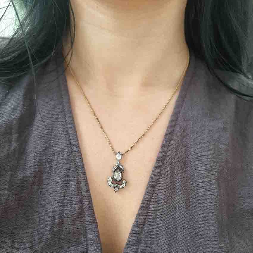 Antique 1ct Rose Cut Diamond Pendant, 1.60 carat total