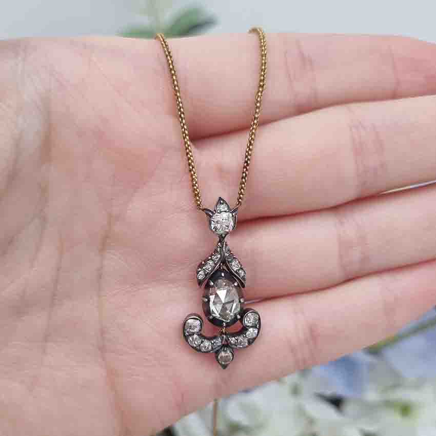 Antique 1ct Rose Cut Diamond Pendant, 1.60 carat total