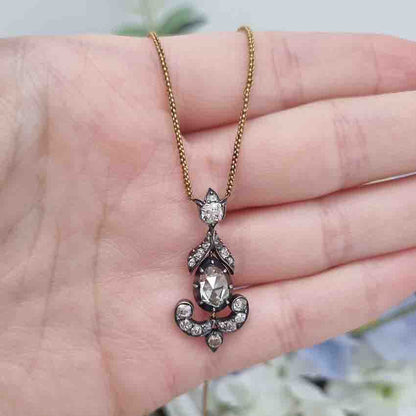 Antique 1ct Rose Cut Diamond Pendant, 1.60 carat total
