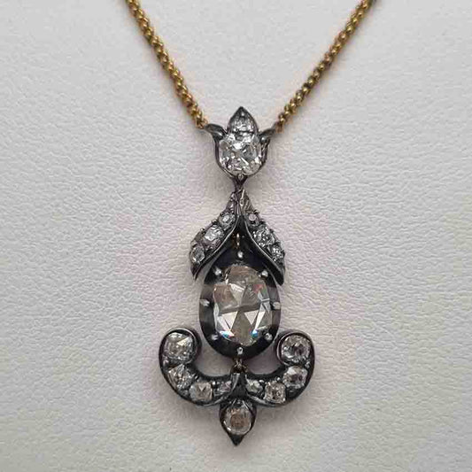 Antique 1ct Rose Cut Diamond Pendant, 1.60 carat total