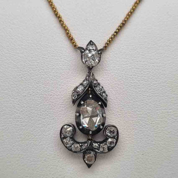 Antique 1ct Rose Cut Diamond Pendant, 1.60 carat total