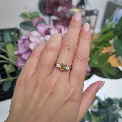 1.40ct Yellow Sapphire and Diamond Three Stone Engagement Ring in Platinum