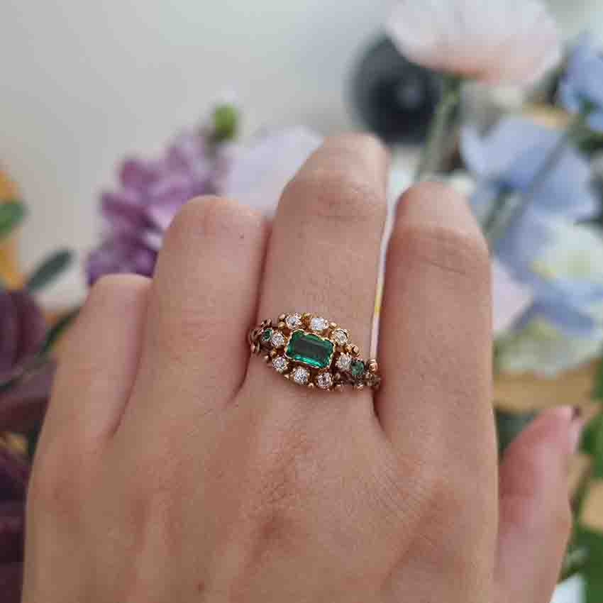 Victorian Emerald And Old Cut Diamond Cluster Ring In 18 Carat Gold
