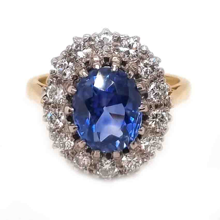 Vintage 3.62ct Sapphire and Diamond Cluster Engagement Ring
