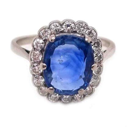 Antique 4.30ct Sapphire and Diamond Cluster Ring