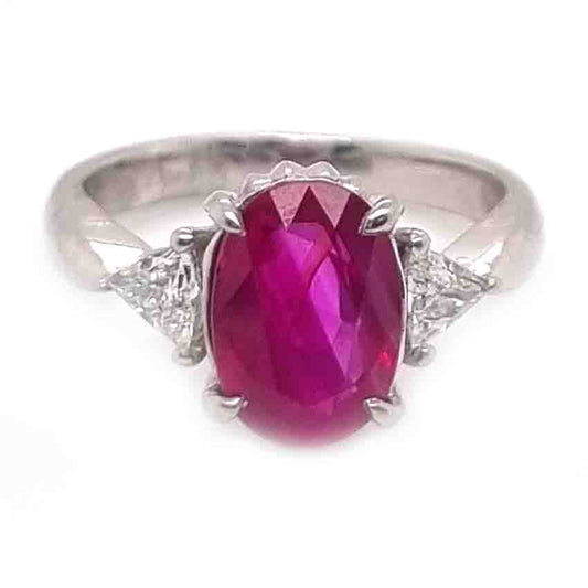 Burma Ruby No Heat 2.60 Carat and Diamond Engagement Ring