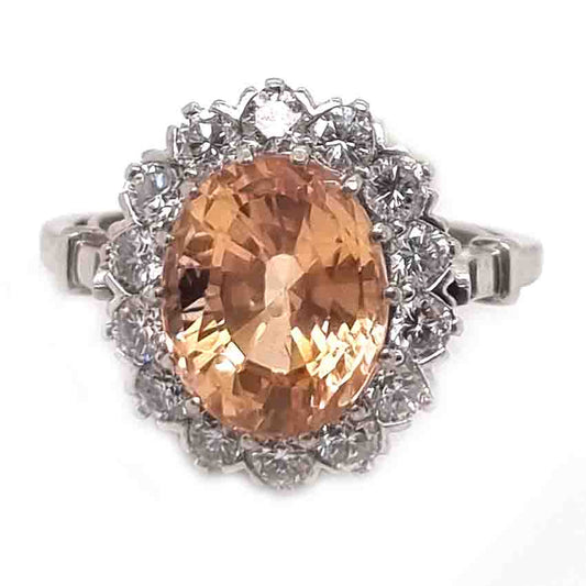 Vintage 6ct Natural Ceylon No Heat Orange Sapphire and Diamond Cluster Ring