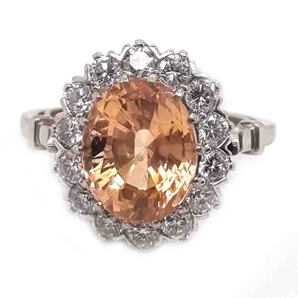 Vintage 6ct Natural Ceylon No Heat Orange Sapphire and Diamond Cluster Ring