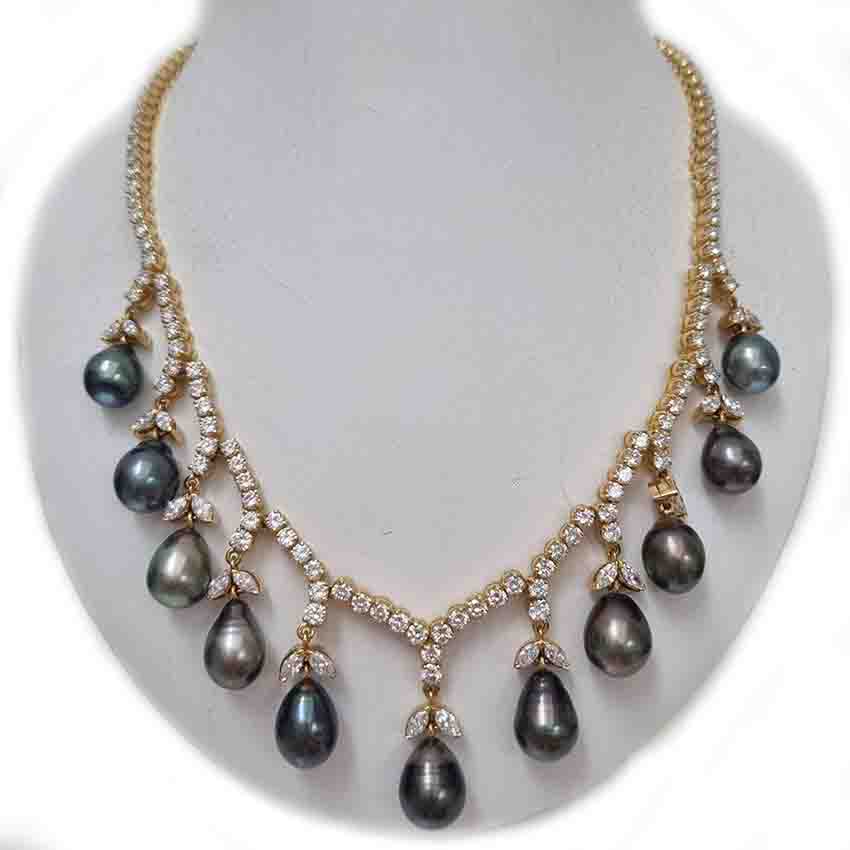 Vintage Tahitian Pearl and Diamond Necklace