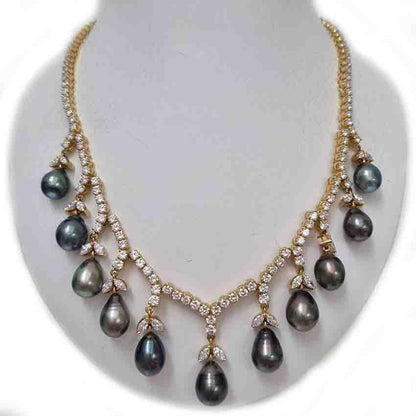 Vintage Tahitian Pearl and Diamond Necklace