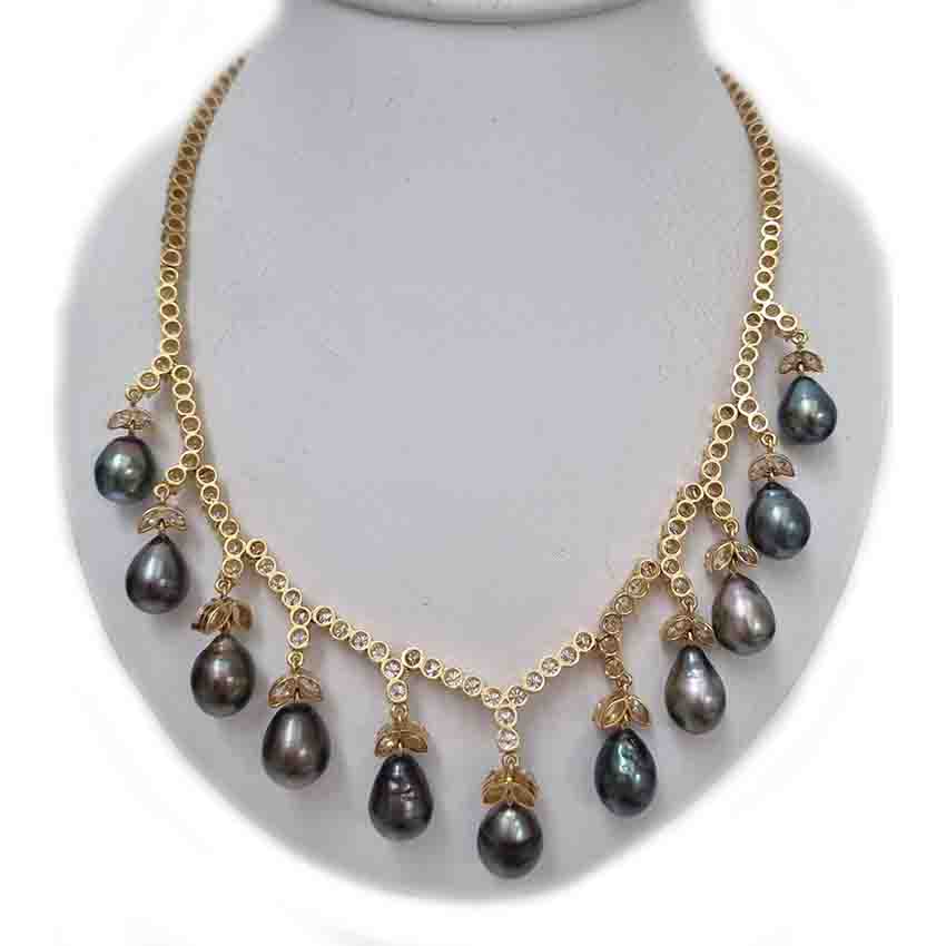 Vintage Tahitian Pearl and Diamond Necklace