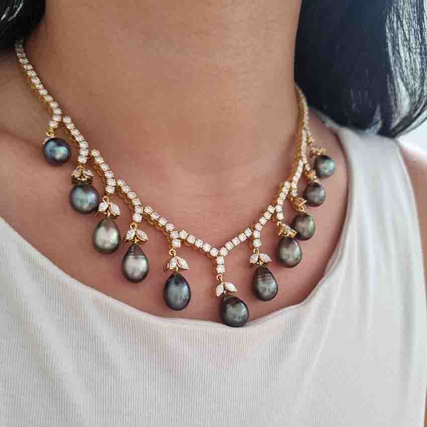 Vintage Tahitian Pearl and Diamond Necklace