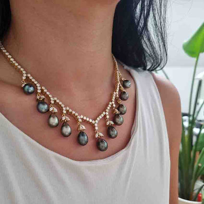 Vintage Tahitian Pearl and Diamond Necklace