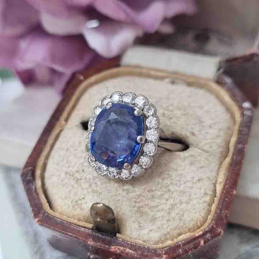 Antique 4.30ct Sapphire and Diamond Cluster Ring