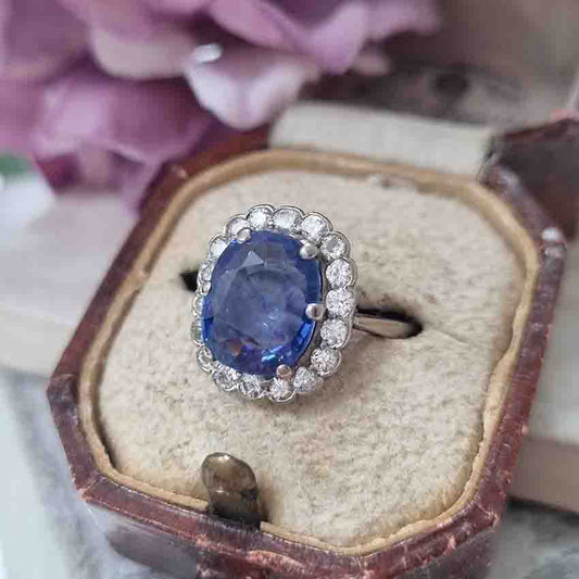 Antique 4.30ct Sapphire and Diamond Cluster Ring
