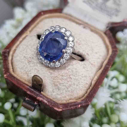 Antique 4.30ct Sapphire and Diamond Cluster Ring