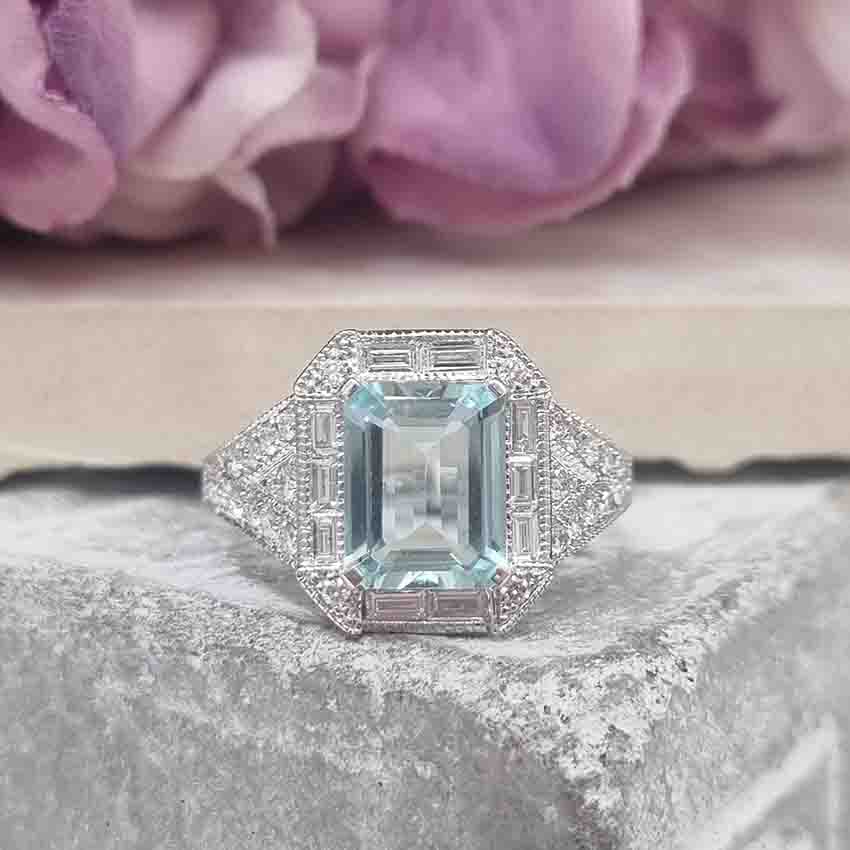 Contemporary Aquamarine and Diamond Cluster Dress Ring