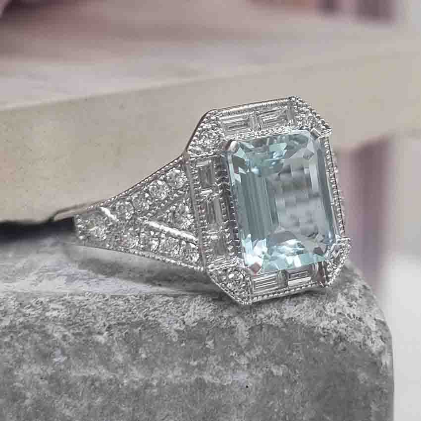 Contemporary Aquamarine and Diamond Cluster Dress Ring