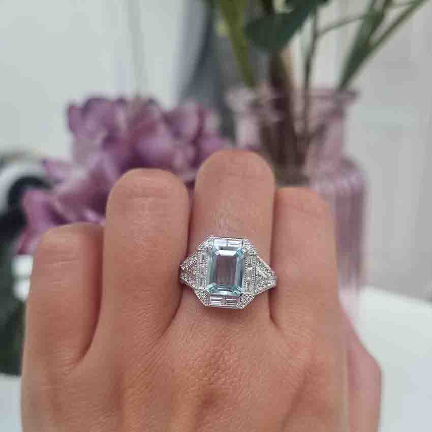 Contemporary Aquamarine and Diamond Cluster Dress Ring