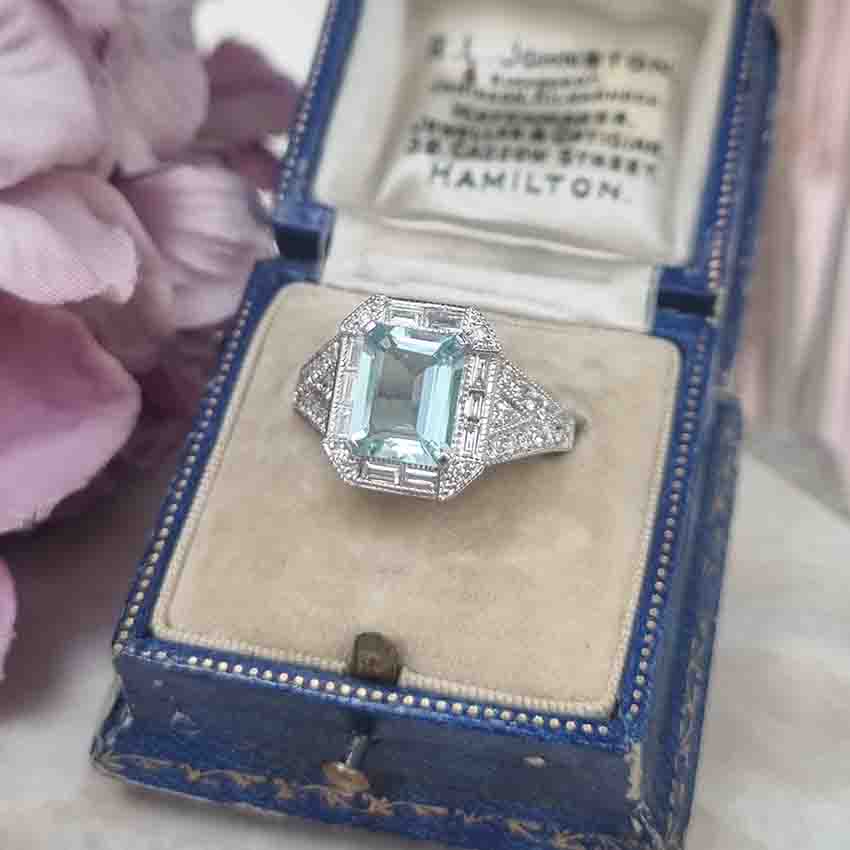Contemporary Aquamarine and Diamond Cluster Dress Ring