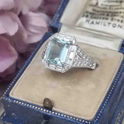 Contemporary Aquamarine and Diamond Cluster Dress Ring