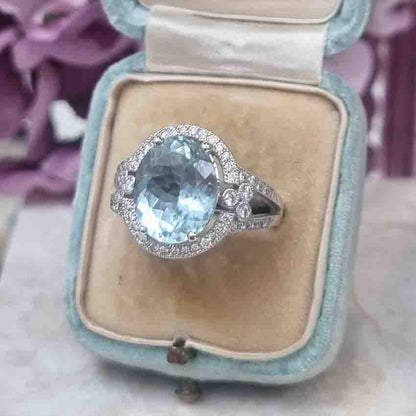 Aquamarine and Diamond Cluster Dress Ring, 4.63 carats