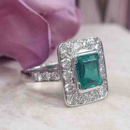 Art Deco 2.1ct Emerald and Diamond Cluster Ring