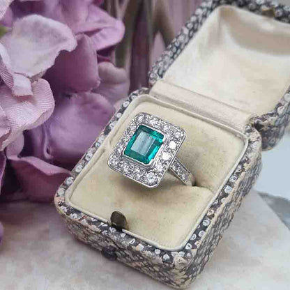 Art Deco 2.1ct Emerald and Diamond Cluster Ring