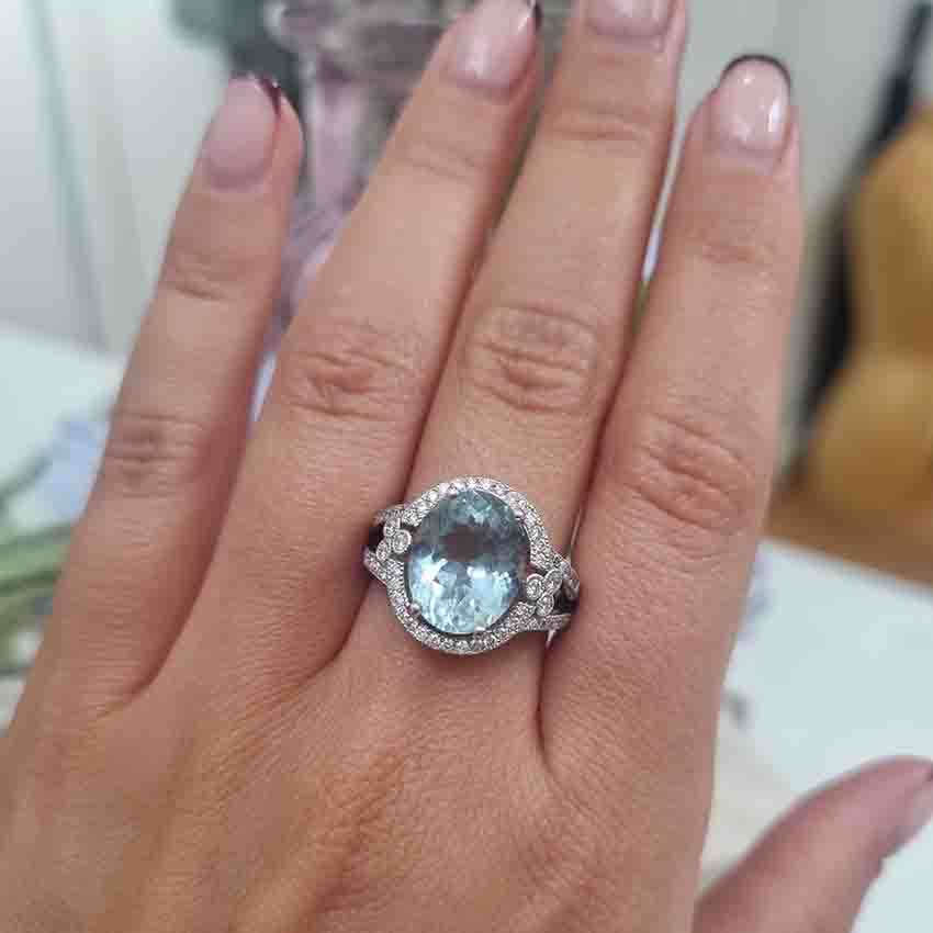 Aquamarine and Diamond Cluster Dress Ring, 4.63 carats