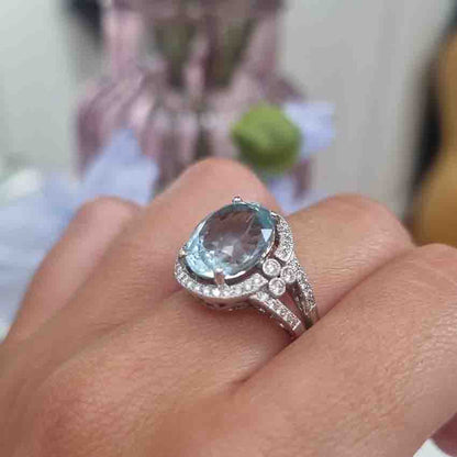 Aquamarine and Diamond Cluster Dress Ring, 4.63 carats